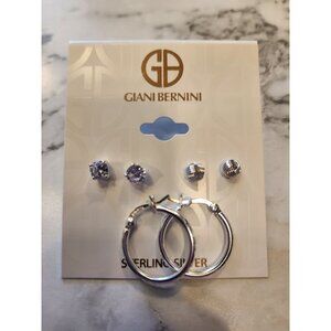 Giani Bernini Sterling Silver Earring Trio Set Hoops & Studs CZ Textured Designs